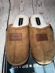New Lucky Brand Tan Memory Foam Lined Kids Open Back Slippers Size Large 2-3