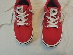 Red Vans With Checked Sole Youth Size 3 EU Size 34
