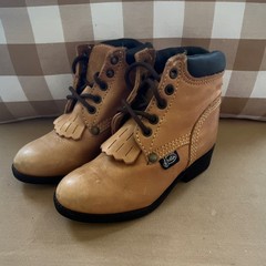 Justin Little Kids Tan Leather Fringe Lace Up Ankle Boots Size 7.5D Little Kids