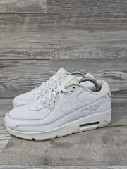 Nike Air Max 90 Leather Triple White Sneaker Shoes CD6864-100 Youth Size 7Y