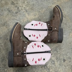 RW Kids Brown Leather Side ZIP Western Boots Size 20.5/US 2Y