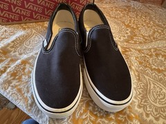 Vans Classic Slip-On Black/White Canvas Slip-On Casual Shoes 6.0 women’s.
