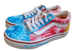 NEW VANS UNISEX KIDS OLD SKOOL TIE DYE BLOCK MULTICOLOR / TRU CANVAS SKATE SHOES