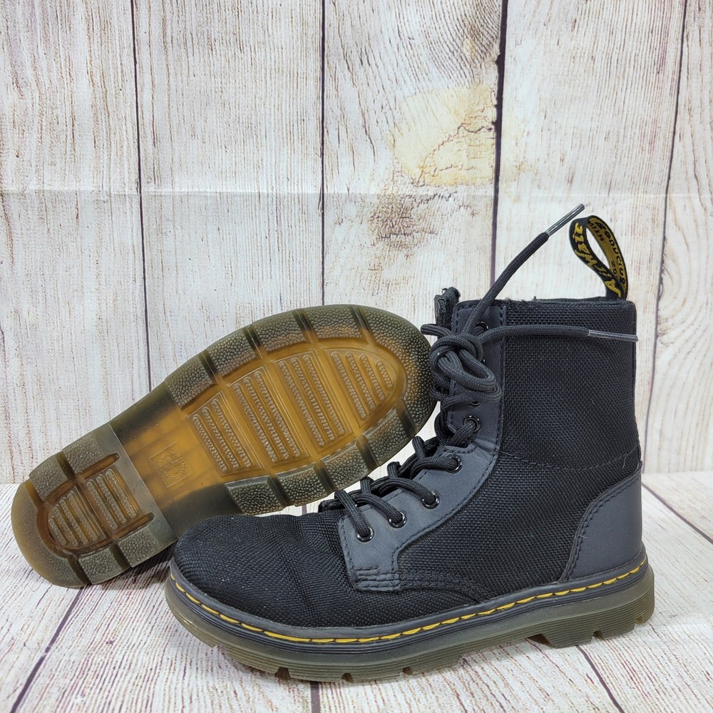 Doc Dr Martens Boots Combs J Combat Lace Up Black Canvas Zip Youth Kids Size 2