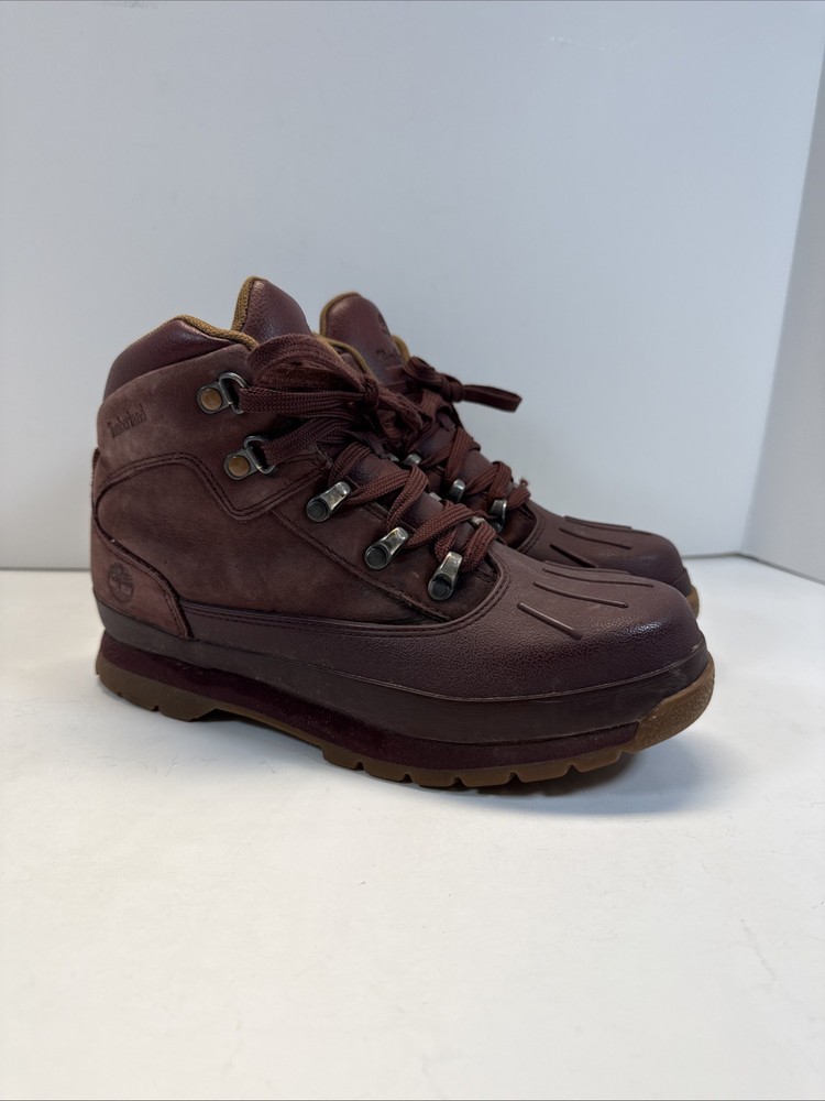 Timberland Euro Hiker Rubber Shell Toe Boot Red Maroon Nubuck Size 5 Boys