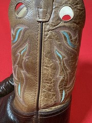 Old West Youth 6D Brown Leather Square Toe Cowboy Boots Blue Stitching