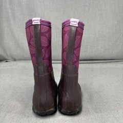 Bogs Kids Rain Boots Purple Leaf Print Burgundy Waterproof Insulated Size 12