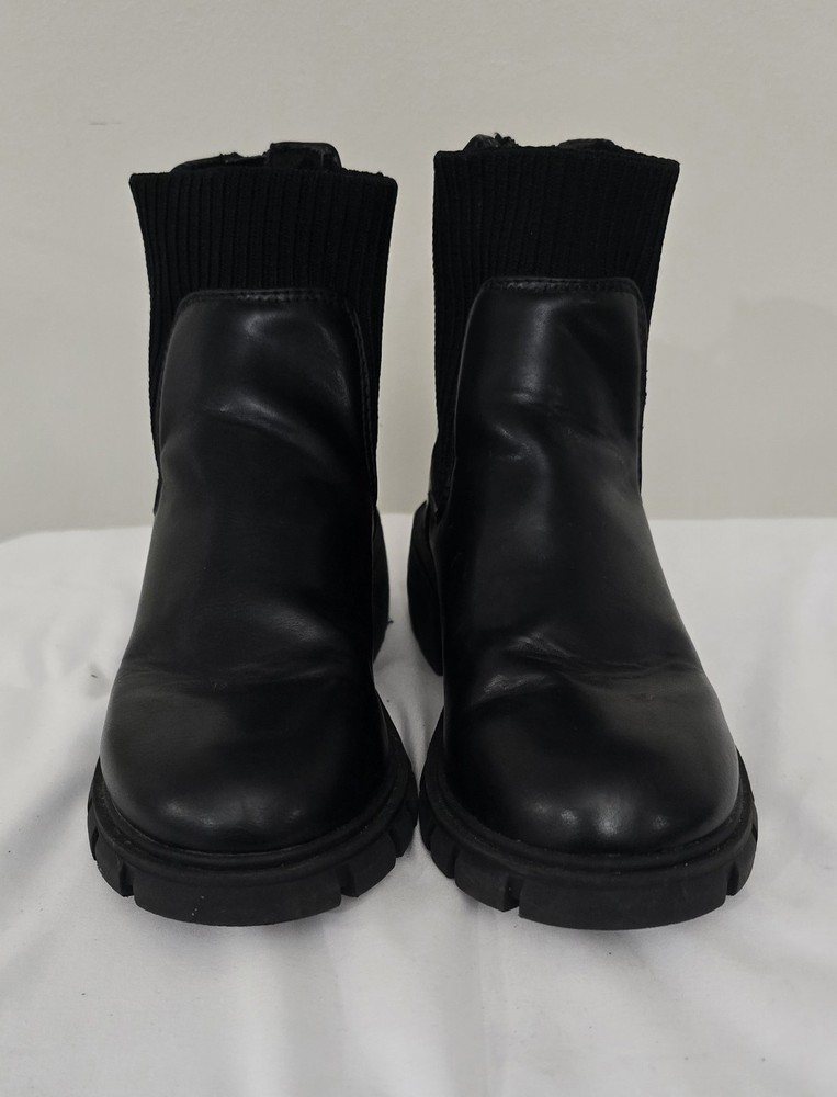 Steve Madden Kids Black Ankle Boots with Ribbed Sock Detail Size 13