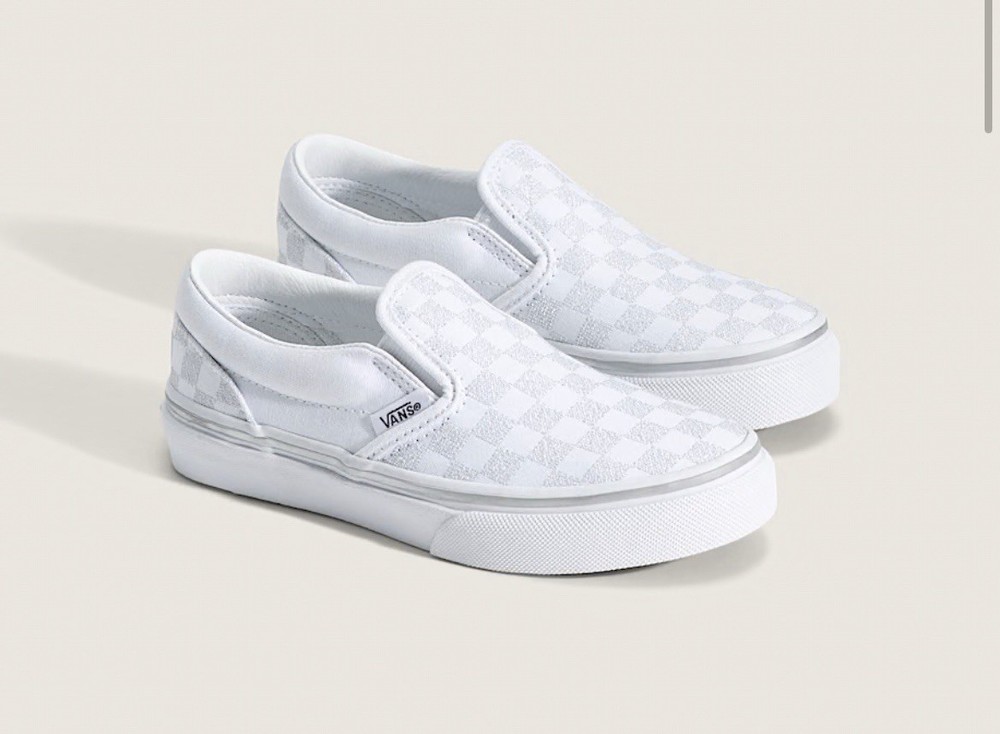 New Youth Vans Classic Checkerboard Slip On Sneakers Metallic Silver Gray 3 Kid