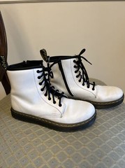 “Doc” Dr Martens 1460J Combat Boots Youth Size 4 White Leather Lace Up Side Zip