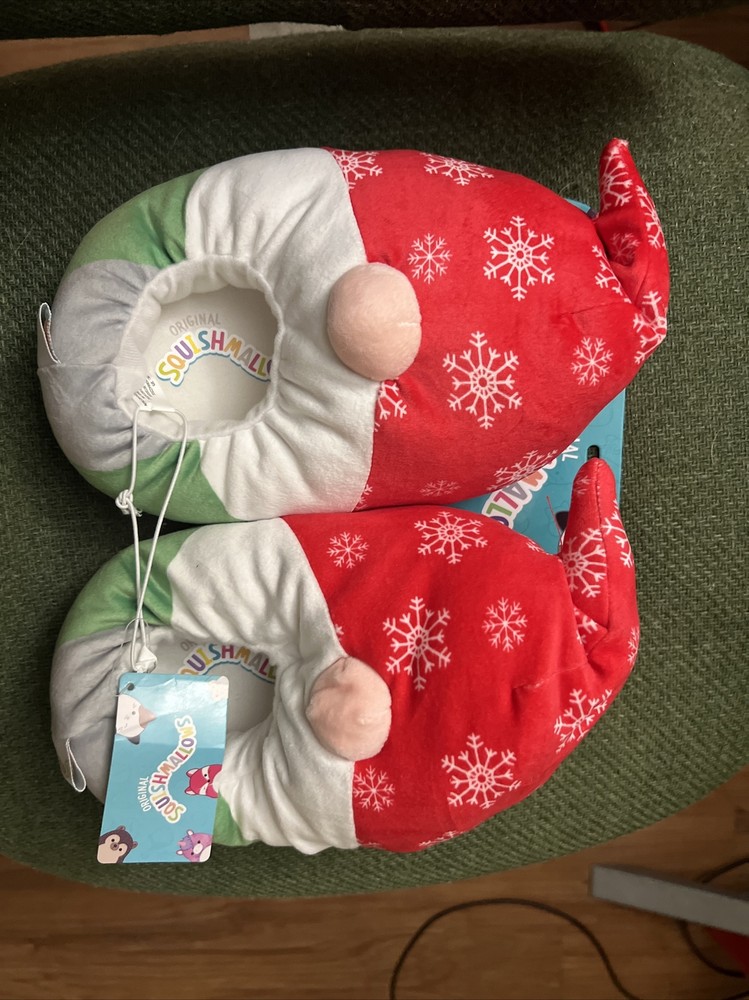 Squishmallow Christmas Gnome Slippers Child 2/3 Red Green Kelly Toys New