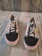VANS 721356 Old Skool Rainbow Checkered Low Top Skate Shoes Kids Size 2