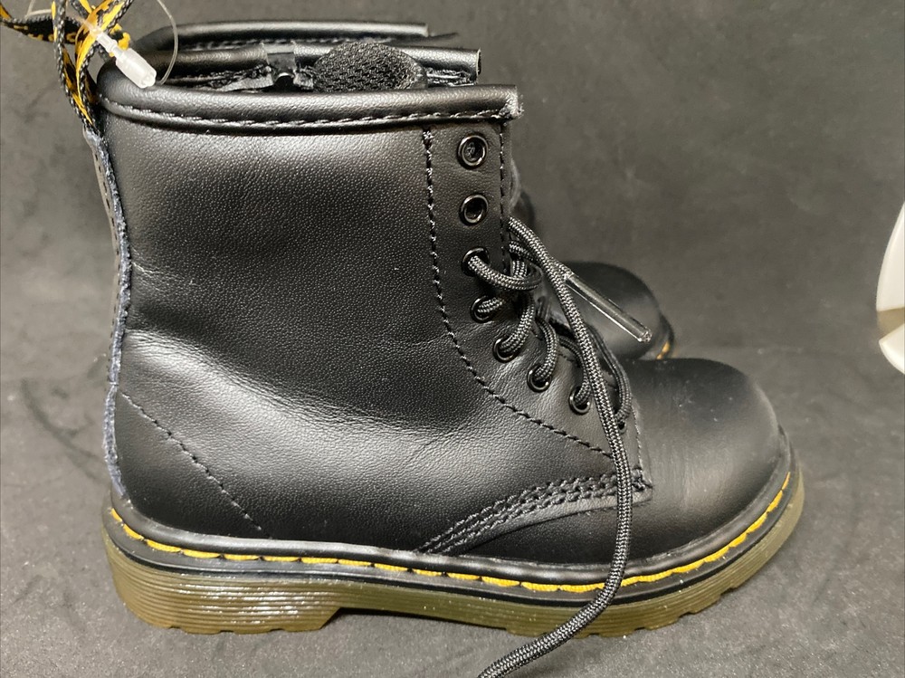 Dr. Martens Toddler Boots Sz 9 Black Leather Ankle Zipper Lace Up 26 EU