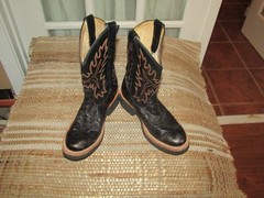 Old West Kids Black Ostrich Print Leather Western Boots CR10010C size 1.5