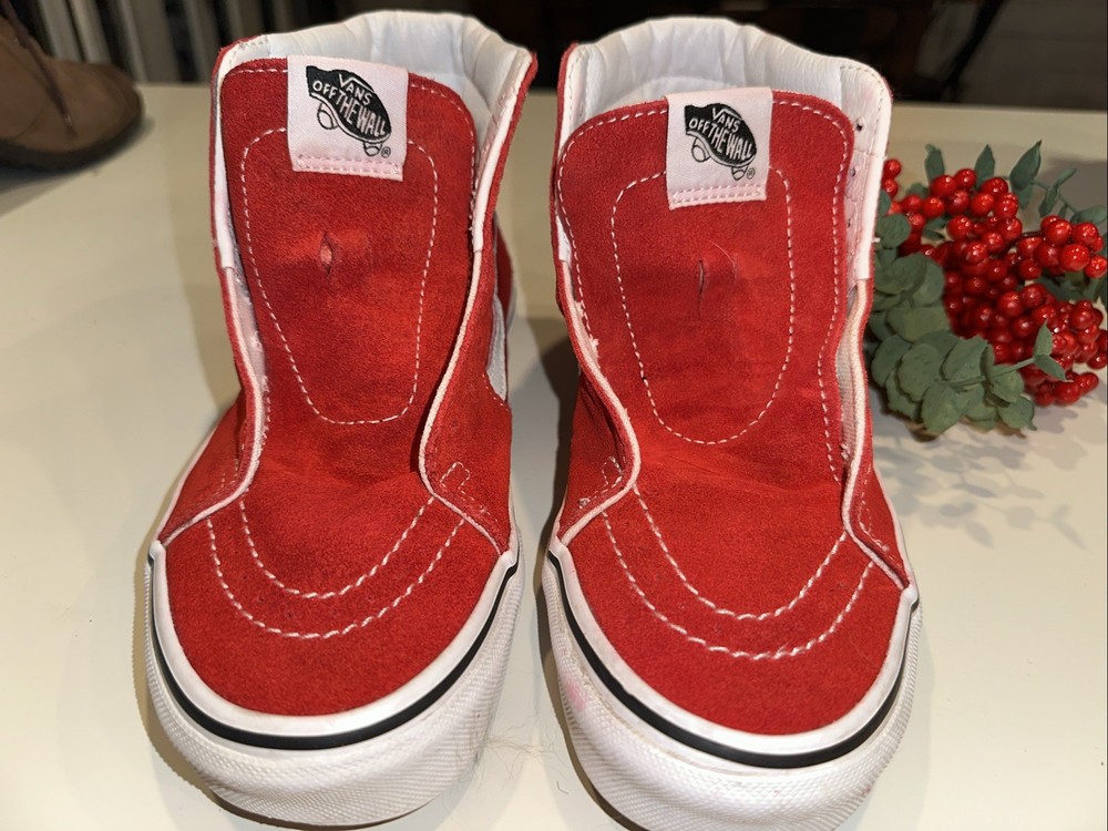 VANS Off the Wall High Top Sneakers Unisex Size M5.5 W7 Red Suede Lace Up 721356