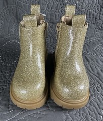 thereabouts Lil Elisa Gold Glitter Chelsea Ankle Boots Memory Foam Zip Kids 5M
