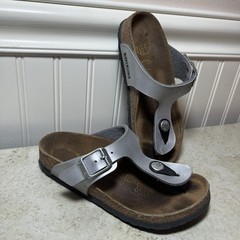 Birkenstock Gizeh Kids Silver Metallic Thong Sandals Comfort Footbed US 11Y EU28