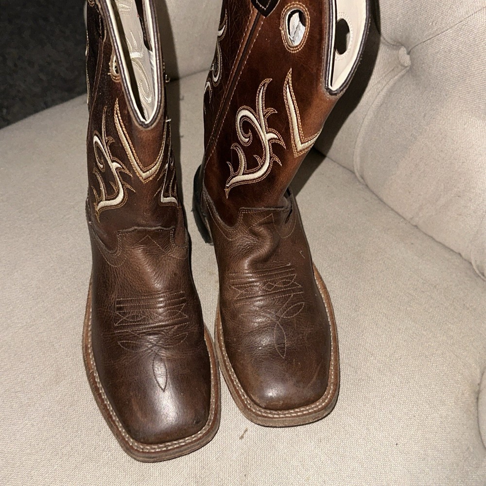 Old West Youth Size 4D Leather Cowboy Boots Brown Western core Cowgirl UNISEX