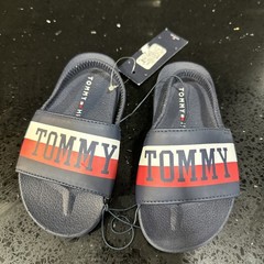 Tommy Hilfiger Navy Blue Red White Stripe Slides Sandals Kids Size 9 New