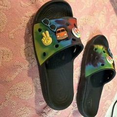 Crocs Iconic Comfort Black Tie Dye Slip On Slides Sandals Size 4 Kids
