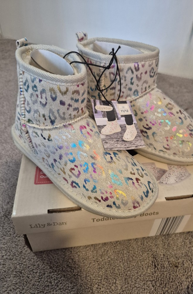 Lily & Dan Toddler Cozy Boots Multicolor Faux Suede Faux Fur Lining US 11/12