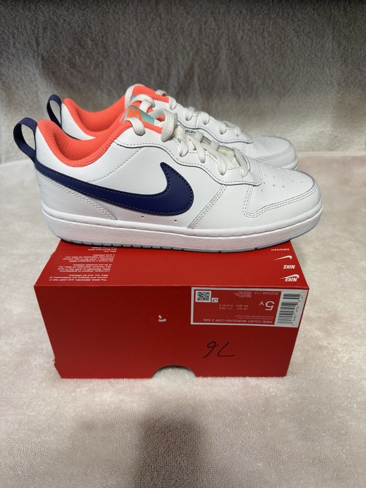 Nike Court Borough Low 2 GS White Dark Purple Copa Sneakers 5Y Unisex Kids
