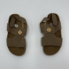 Kids Brown Strappy Hook & Loop Adjustable Flat Sandals Logo Accent Size 27