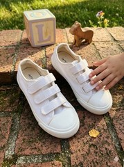 Lefties White Canvas Sneakers Triple Strap Kids Shoes . US 11.5-12