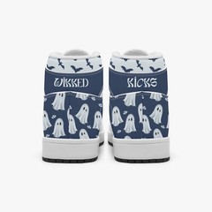 Kids Cute Ghosts & Bats High Tops Navy & Blue Sneakers Spooky Christmas Shoes