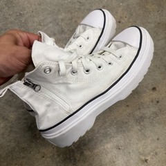 Converse White High Top Zipper Lug Sole Sneaker Unisex Kids US 6 Women’s 7.5