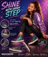 SKECHERS Twinkle High Top Kids Sneakers Size 5 Lace-Up Side Zip Rhinestone