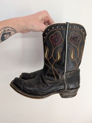 Vintage 50’s Neolite Cowboy Boots Black Leather Florals