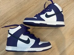 NEW Nike Dunk HI (GS) Size 6Y White/Midnight Navy/Purple DH9751-100 Fast Ship