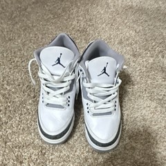 Jordan Air Jordan 3 White Gray Navy Leather Kids High Top Basketball Sneakers
