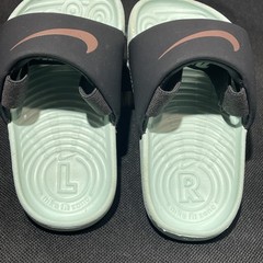 Nike Kawa Slide Sandals Toddler Size 6c Mint Foam/Black Gold Swoosh BV1094 010