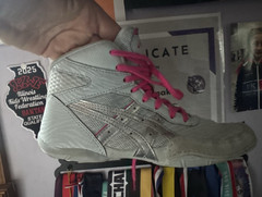 ASICS Matflex Kids Wrestling Shoes White/Pink Lace-Up Mid Top Mesh US 3