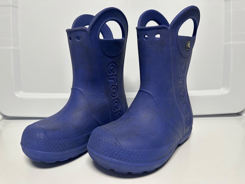 Crocs Kids Size C11 Handle It Rain Boots Youth Navy Blue Waterproof Shoe Pull On