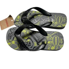 Havaianas Kids Game Over Flip Flops Grey Neon Video Game Sandals 11/12C NWT