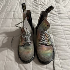 Dr. Martens Iridescent Leather Combat Boots Kids 3 Holographic Lace Up Combat