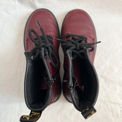 Dr Martens boots 1460 J cherry red leather lace up side zipper youth 3 kids docs