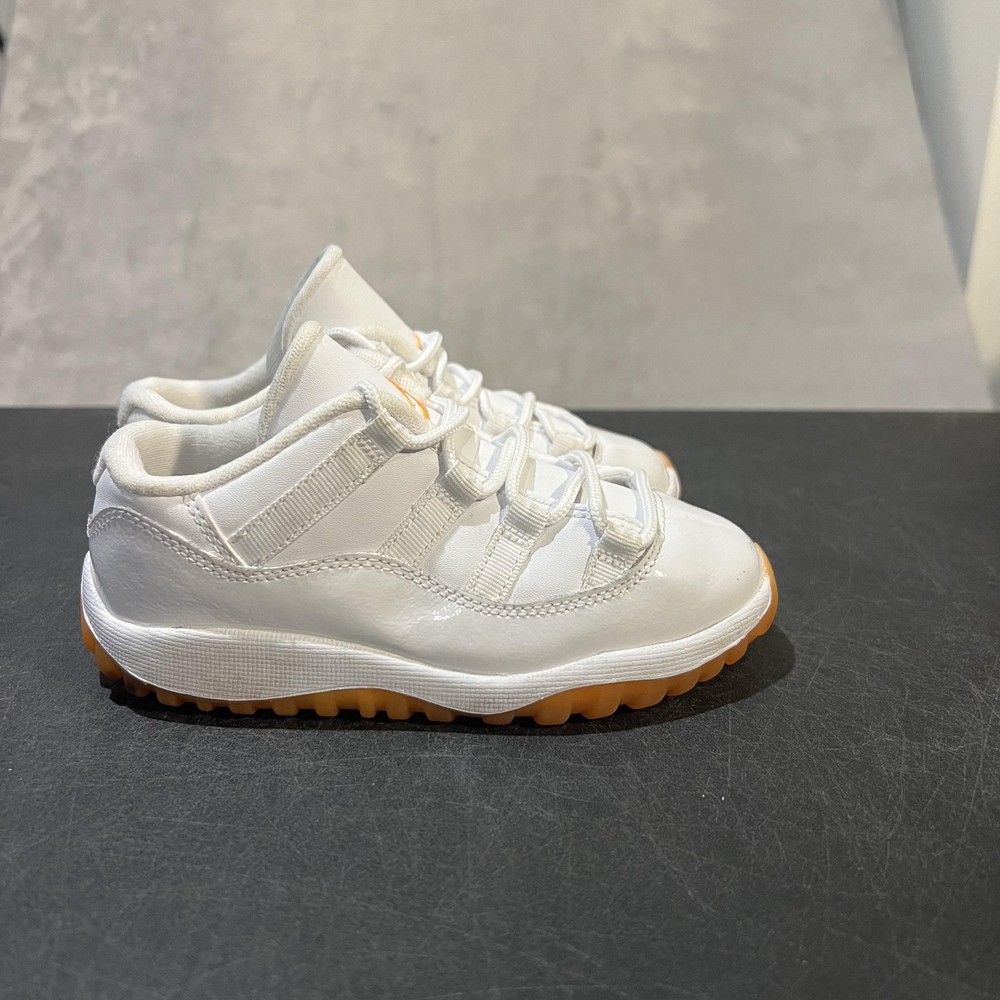 Jordan 11 Retro Low Shoes Kids 10C White Citrus Gum Sole Sneakers 645107-139