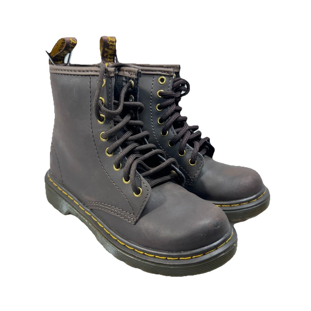 Dr Martens Kid’s Size 13 1460 J Brown Patent Leather Combat Boots Lace Up