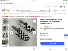 NEW UNISEX MUDD BLACK/WHITE CHECKERED SLIP ON SKATER SHOES SNEAKERS WOMENS SZ 7