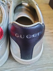 $310 GUCCI Silver Leather Red Blue WEB Sneakers 37 Shoes