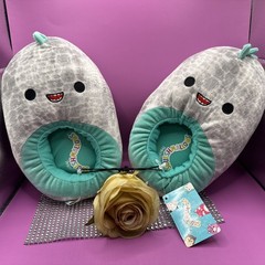 Squishmallows Little Kid Size 4-5 Xander Dinosaur 🦖 Gray*Green Slippers 5365605
