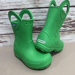 Kids 10 Croc Rubber Rain Boots Green Reflective Handle