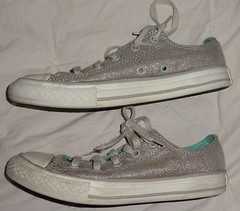 Converse All Stars Silver Turquoise Blue Double Tongue 2 Kids Sneakers Shoes *