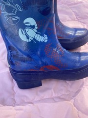 L.L. Bean Toddler Puddle Stompers Yellow Rain Boots Size Toddler 7 Blue Lobsters