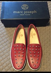 MARC JOSEPH NEW YORK Kids Leather Studded Loafer Red Grainy SZ 5.5 NEW