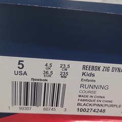 Reebok Zig Dyn Unisex Kids US 5 Black/Pink/Purple Mesh Low Top Lace Up